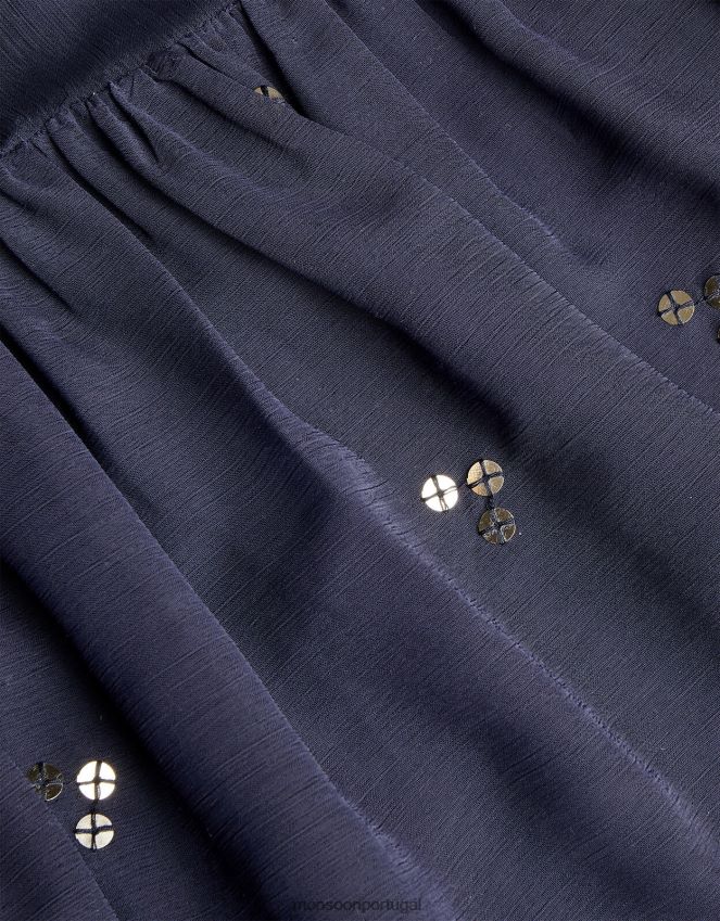 roupas vestido de festa em chiffon com lantejoulas Monsoon garota azul-marinho) RPLH8F1733