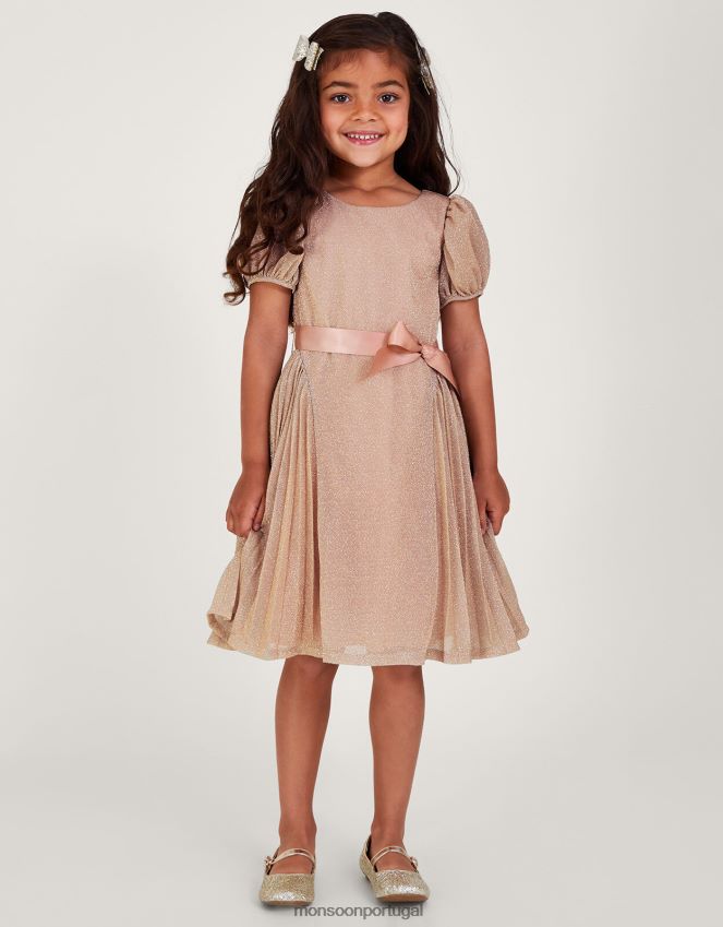 roupas vestido de festa rosa dourado plissado Monsoon garota rosa RPLH8F1769