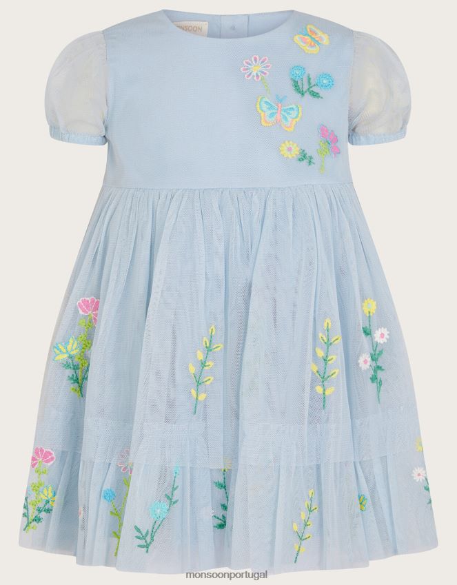 roupas vestido de flores bordado para bebê Monsoon garota azul RPLH8F2127