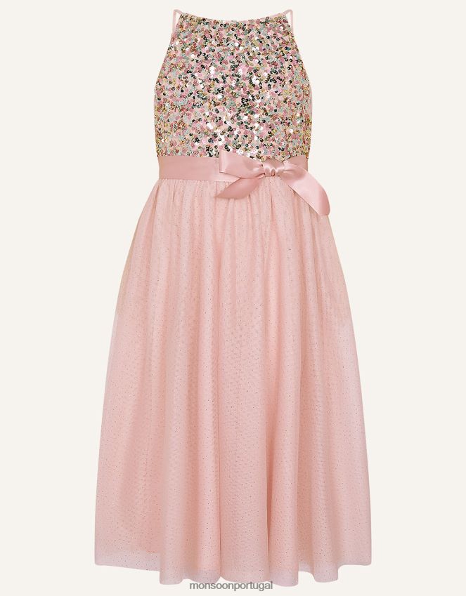 roupas vestido de lantejoulas disco verdade Monsoon garota rosa RPLH8F1954
