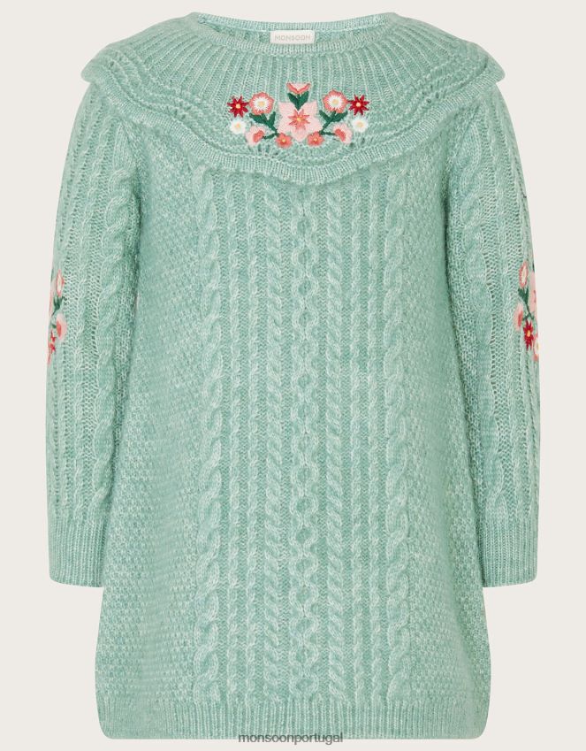 roupas vestido de malha bordado para bebê Monsoon garota verde RPLH8F2131