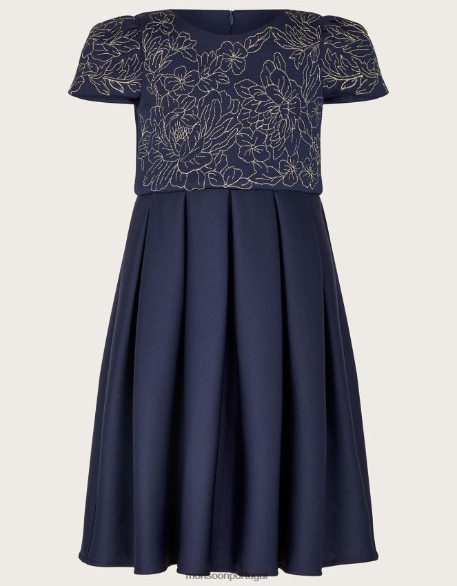 roupas vestido de mergulho bordado floral Monsoon garota azul-marinho) RPLH8F1787
