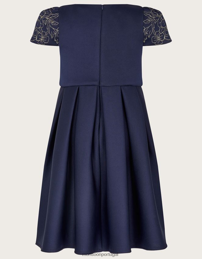roupas vestido de mergulho bordado floral Monsoon garota azul-marinho) RPLH8F1787
