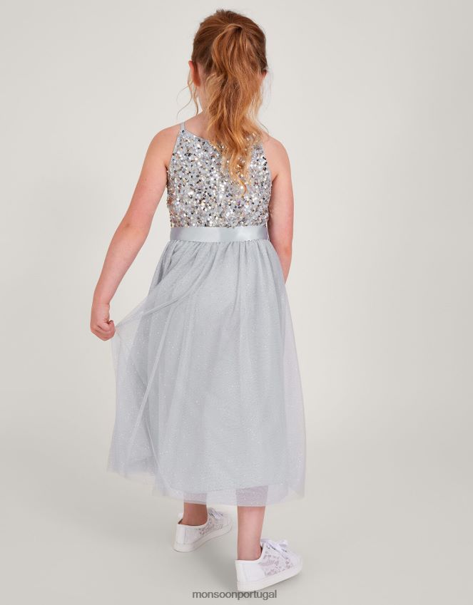 roupas vestido de ocasião com lantejoulas recicladas verdade Monsoon garota cinza RPLH8F1586