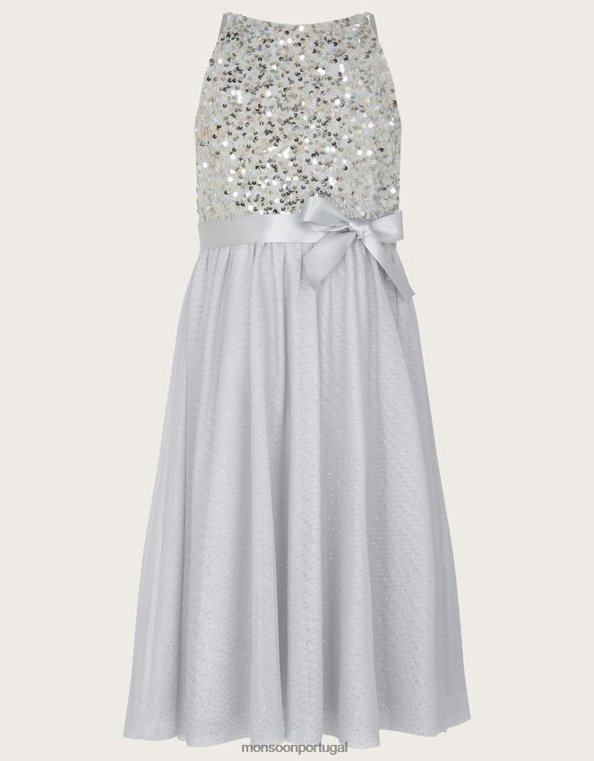 roupas vestido de ocasião com lantejoulas recicladas verdade Monsoon garota cinza RPLH8F1586
