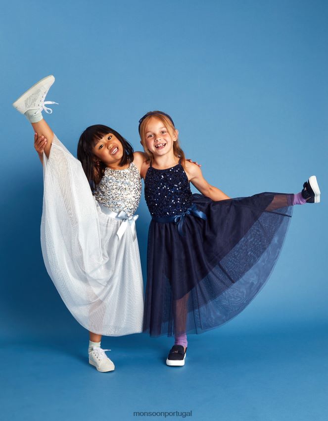 roupas vestido de ocasião com lantejoulas recicladas verdade Monsoon garota cinza RPLH8F1586