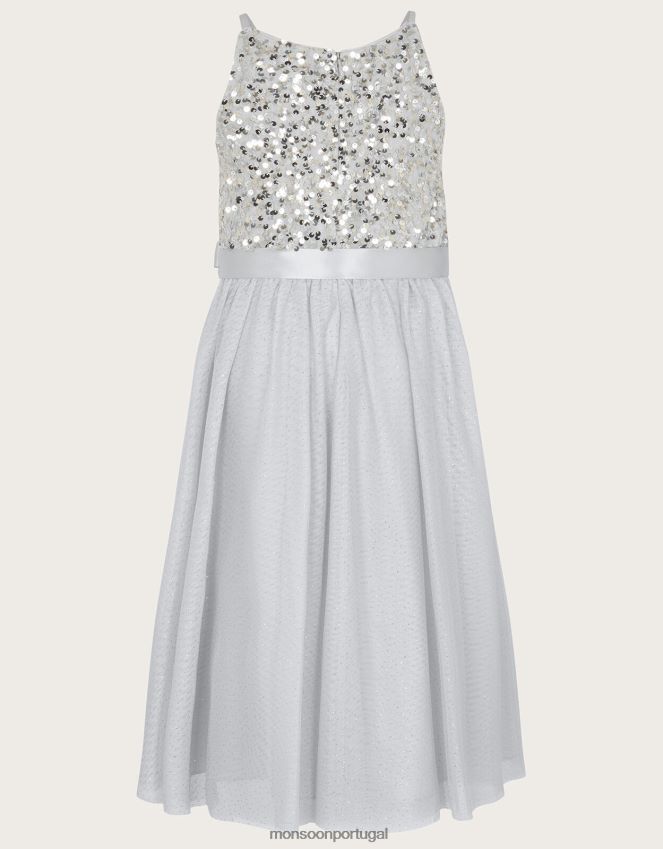 roupas vestido de ocasião com lantejoulas recicladas verdade Monsoon garota cinza RPLH8F1586