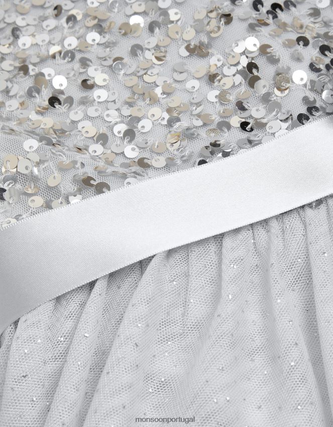 roupas vestido de ocasião com lantejoulas recicladas verdade Monsoon garota cinza RPLH8F1586