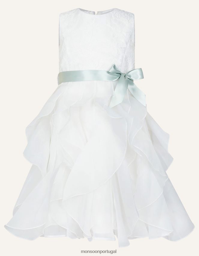 roupas vestido de renda com babados Monsoon garota marfim RPLH8F2036