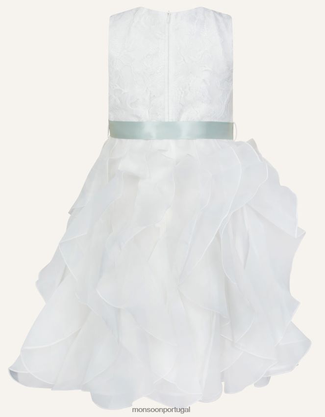 roupas vestido de renda com babados Monsoon garota marfim RPLH8F2036