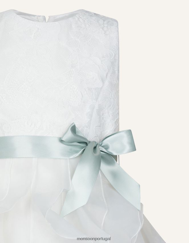 roupas vestido de renda com babados Monsoon garota marfim RPLH8F2036