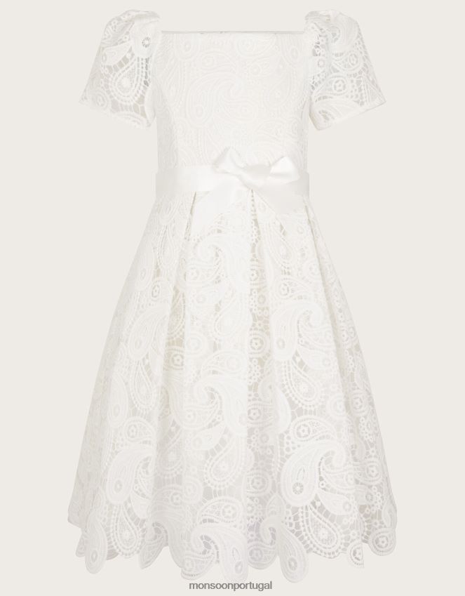 roupas vestido de renda guipura com decote quadrado Monsoon crianças marfim RPLH8F2766