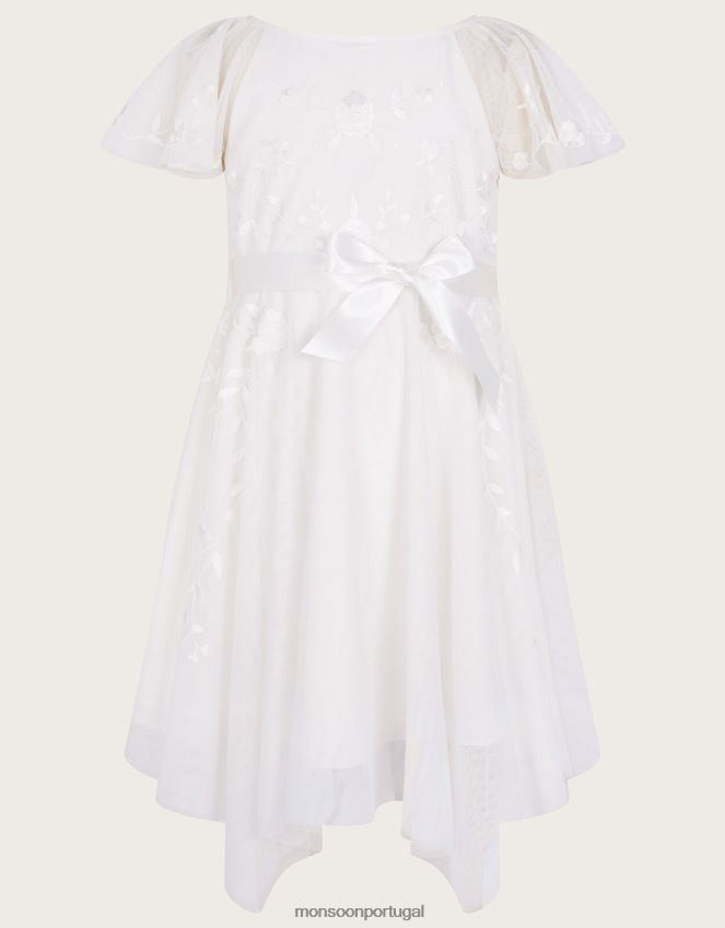 roupas vestido de tule bordado amélia Monsoon garota marfim RPLH8F1990