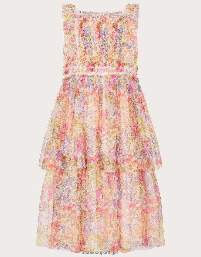 roupas vestido de tule com estampa floral Monsoon garota multi RPLH8F1828