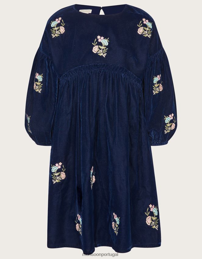 roupas vestido de veludo bordado Monsoon garota azul-marinho) RPLH8F1693