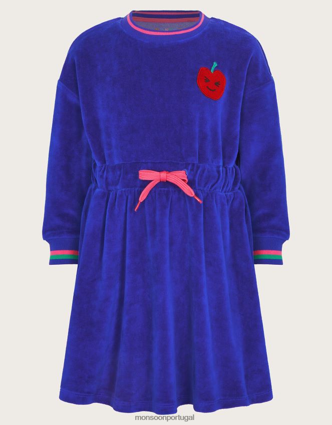 roupas vestido de veludo com amarração na cintura Monsoon garota azul RPLH8F1588