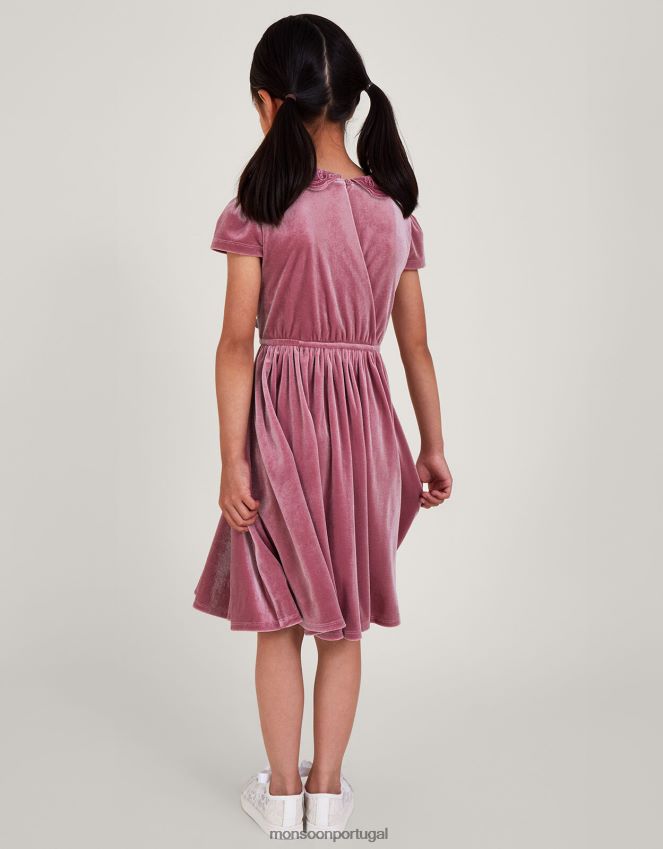 roupas vestido de veludo com gola borboleta Monsoon garota rosa (rosa escuro) RPLH8F1680