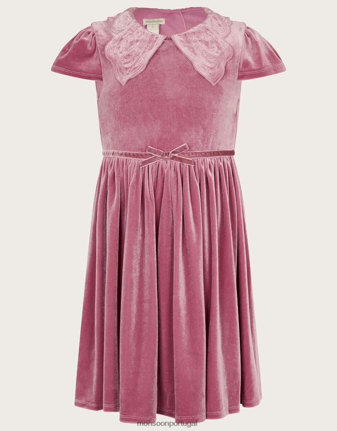 roupas vestido de veludo com gola borboleta Monsoon garota rosa (rosa escuro) RPLH8F1680