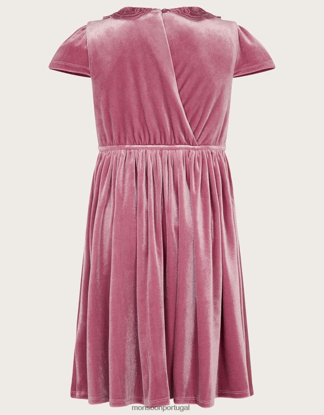 roupas vestido de veludo com gola borboleta Monsoon garota rosa (rosa escuro) RPLH8F1680