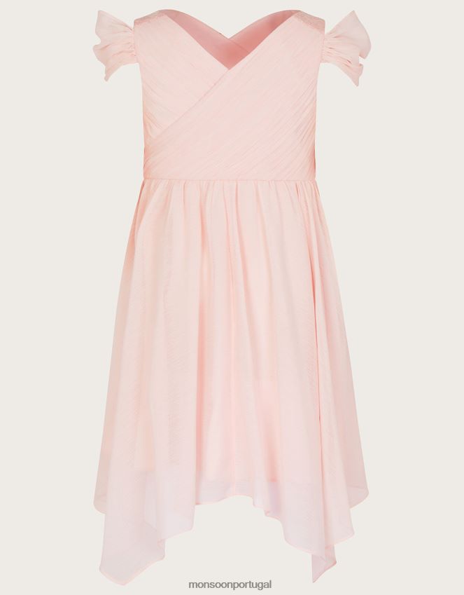 roupas vestido envolvente ombro frio em poliéster reciclado Monsoon garota rosa RPLH8F1985