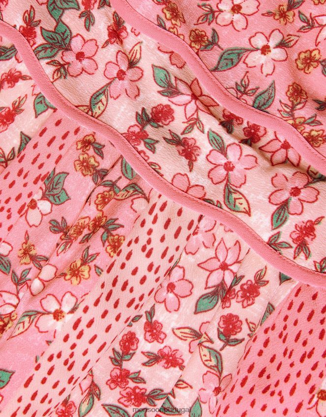 roupas vestido estampa floral patchwork Monsoon garota rosa RPLH8F1711