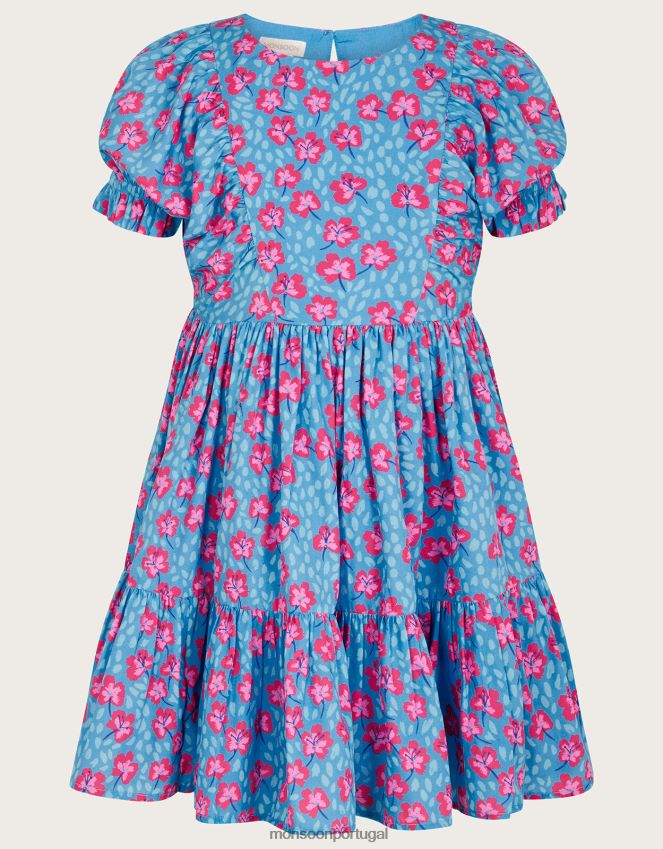 roupas vestido estampado de flor de cerejeira Monsoon garota azul RPLH8F1918