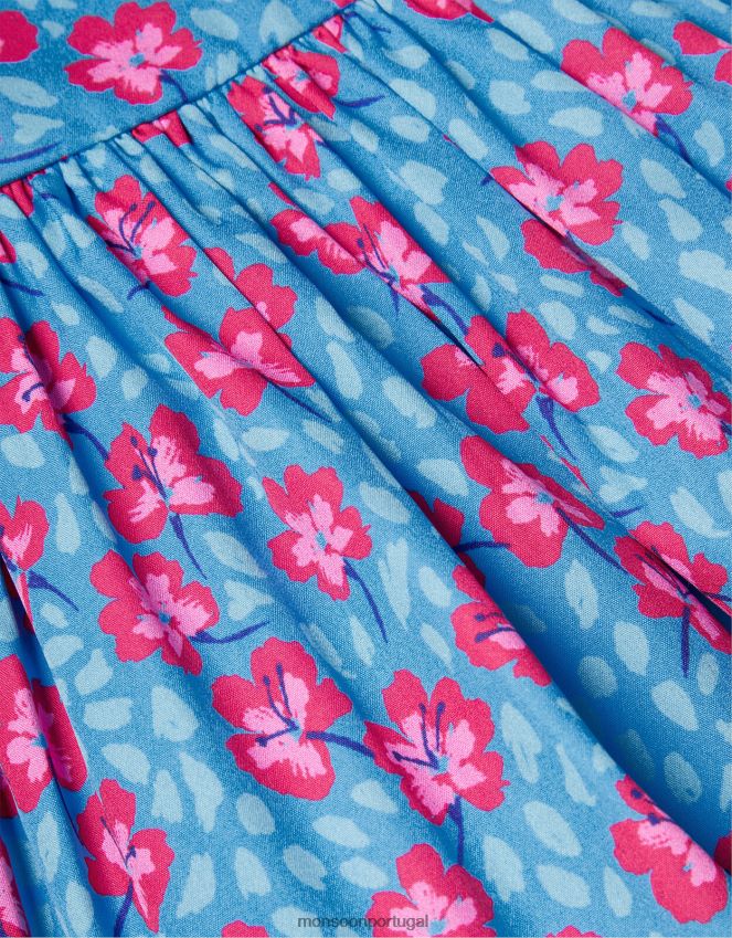roupas vestido estampado de flor de cerejeira Monsoon garota azul RPLH8F1918