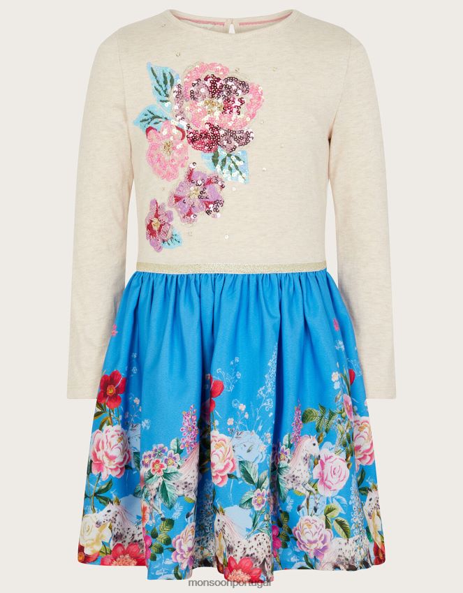 roupas vestido floral cavalo 2 em 1 Monsoon garota azul RPLH8F1741