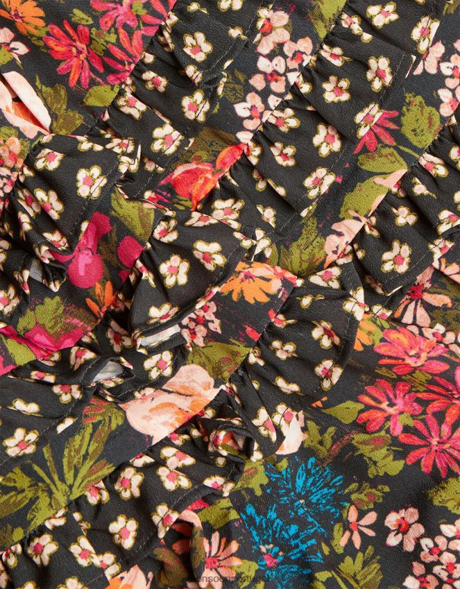 roupas vestido floral com babados Monsoon garota preto RPLH8F1724