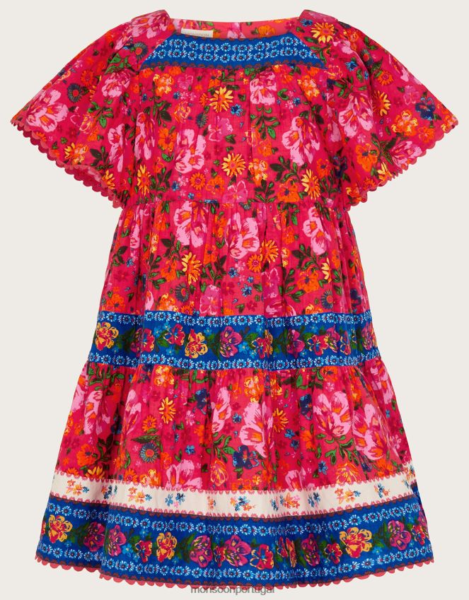 roupas vestido floral estampado misto Monsoon garota vermelho RPLH8F1979