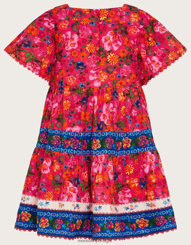 roupas vestido floral estampado misto Monsoon garota vermelho RPLH8F1979