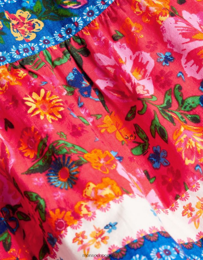 roupas vestido floral estampado misto Monsoon garota vermelho RPLH8F1979