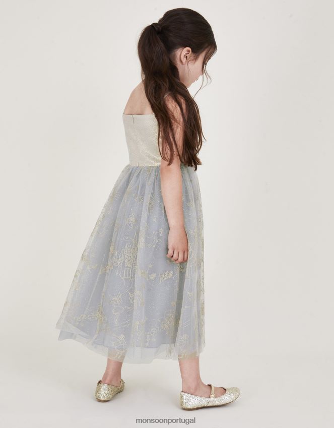 roupas vestido jacquard bordado de conto de fadas da terra das maravilhas Monsoon garota cinza RPLH8F1834