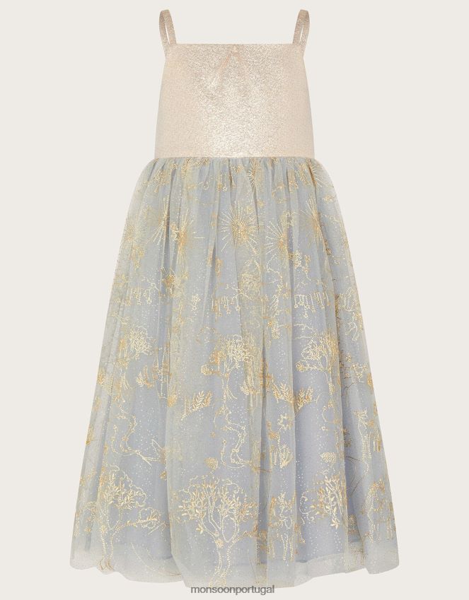 roupas vestido jacquard bordado de conto de fadas da terra das maravilhas Monsoon garota cinza RPLH8F1834