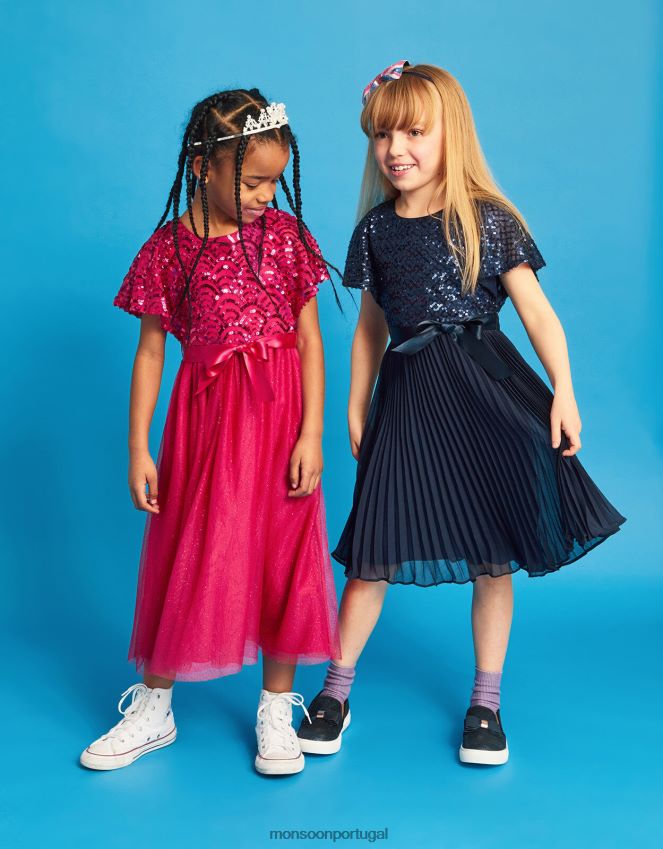 roupas vestido keita com manga capa e lantejoulas diamante Monsoon crianças azul-marinho) RPLH8F2775