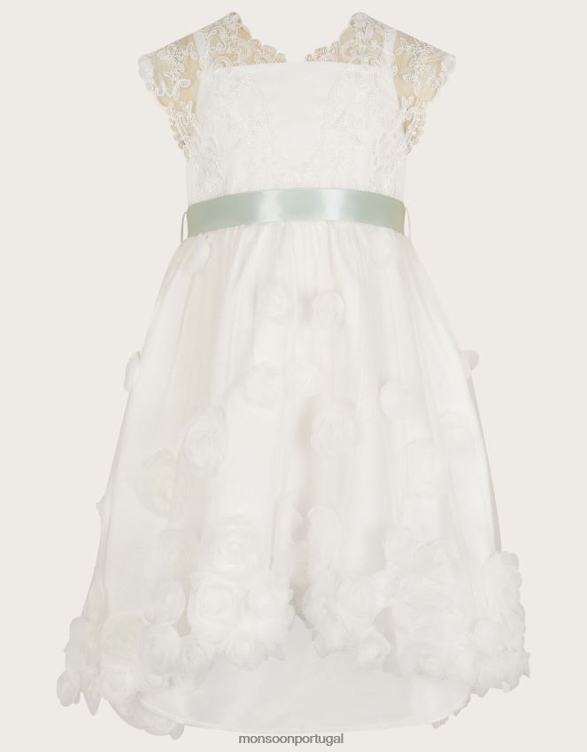 roupas vestido margot com rosas 3d Monsoon garota marfim RPLH8F2023