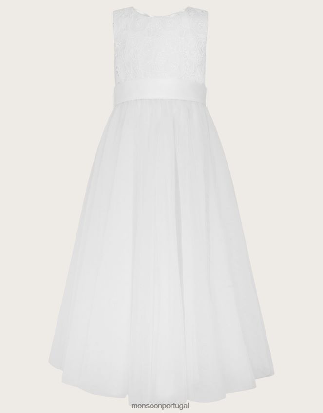 roupas vestido maxi comunhão alice renda tule Monsoon garota branco RPLH8F2001