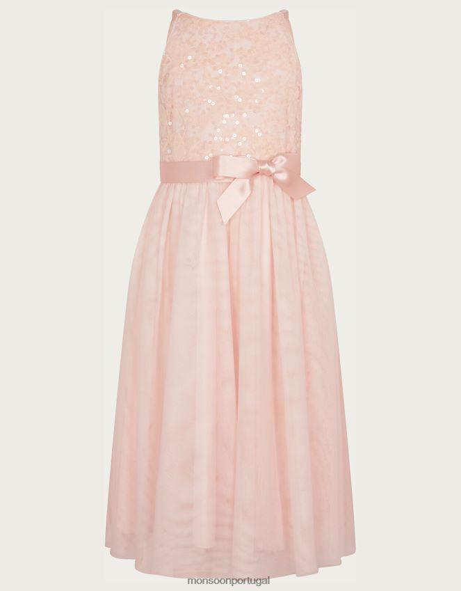 roupas vestido maxi rendado com lantejoulas verdade Monsoon garota rosa RPLH8F2027