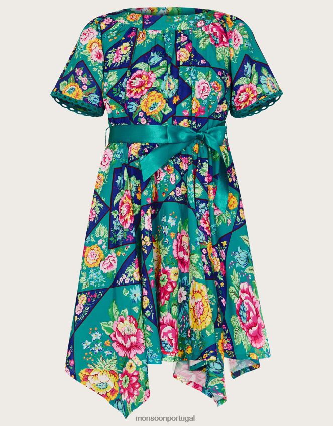 roupas vestido patchwork estampado com bainha lenço Monsoon garota cerceta RPLH8F1770