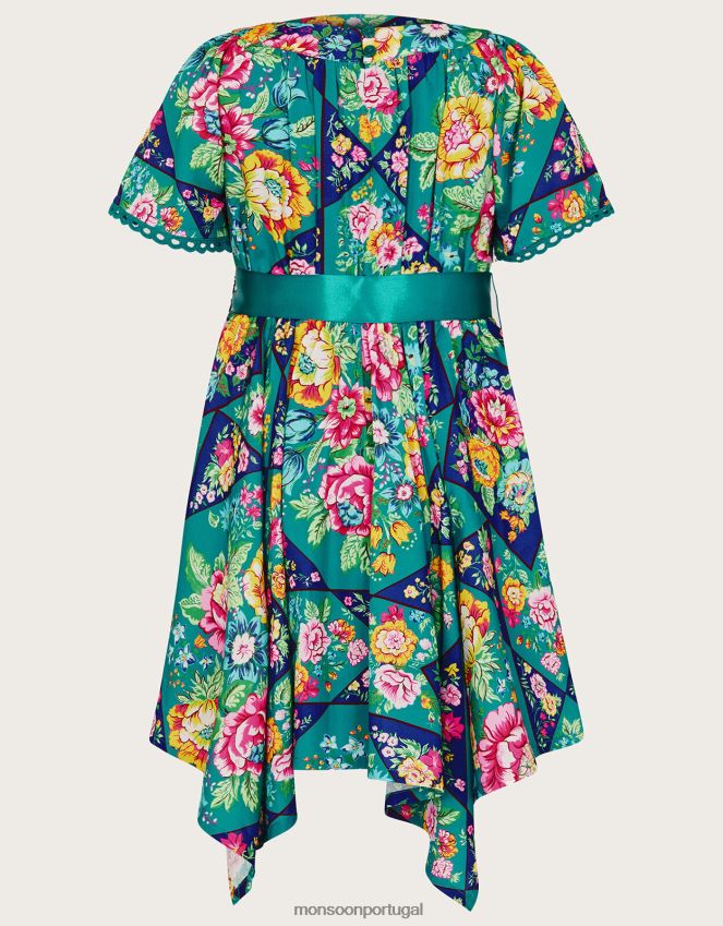 roupas vestido patchwork estampado com bainha lenço Monsoon garota cerceta RPLH8F1770