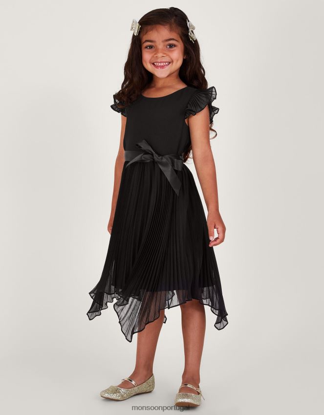 roupas vestido plissado rubina Monsoon garota preto RPLH8F1751