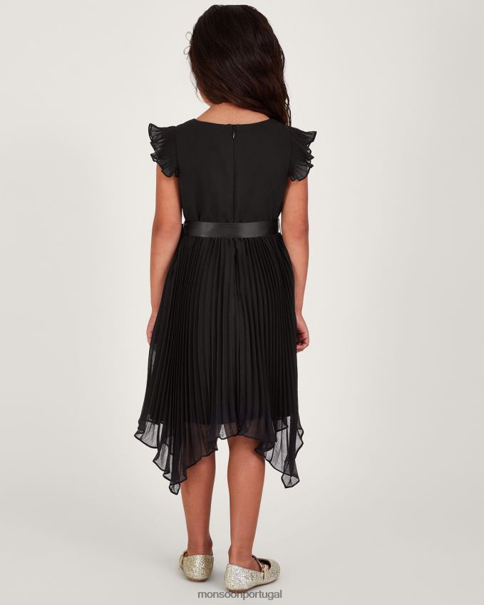 roupas vestido plissado rubina Monsoon garota preto RPLH8F1751