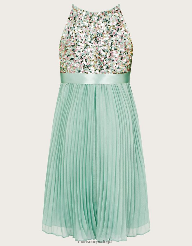 roupas vestido plissado verdade com lantejoulas disco Monsoon garota verde (hortelã) RPLH8F1802