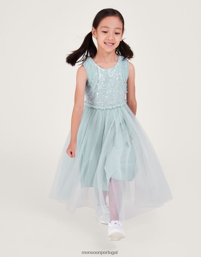 roupas vestido priscilla com babados e paetês Monsoon garota azul RPLH8F1671