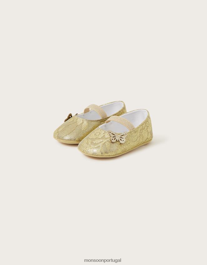 calçados bota de renda com detalhe de borboleta Monsoon crianças ouro RPLH8F2335