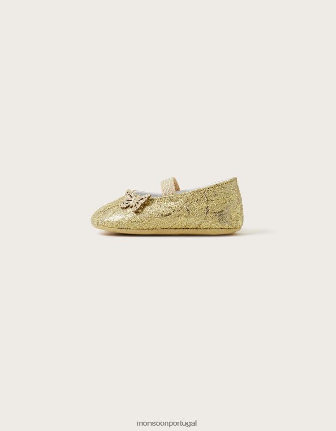 calçados bota de renda com detalhe de borboleta Monsoon crianças ouro RPLH8F2335