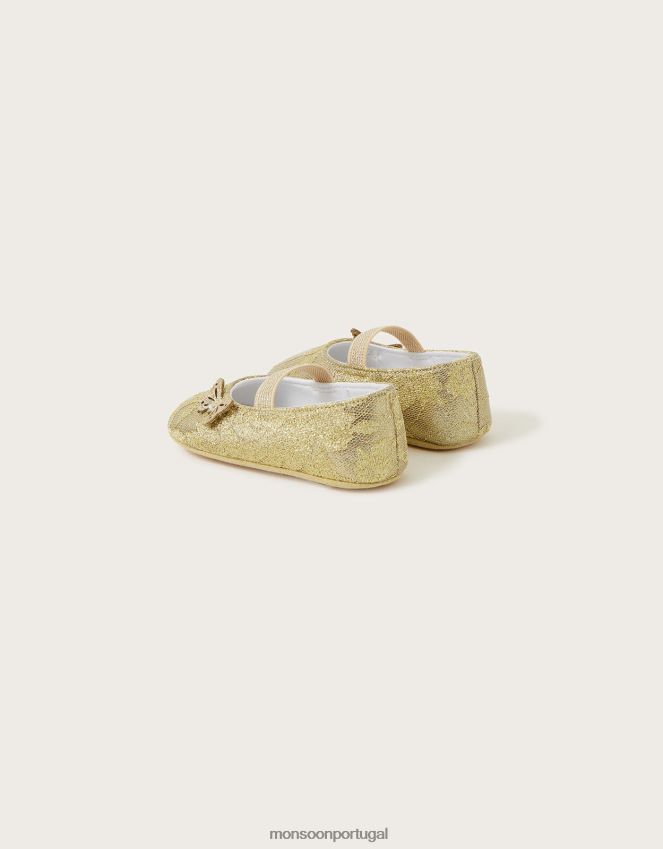 calçados bota de renda com detalhe de borboleta Monsoon crianças ouro RPLH8F2335