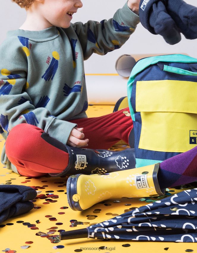 calçados galochas reveladoras da cor da grama e do ar azul Monsoon crianças azul-marinho) RPLH8F2317