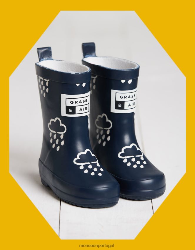 calçados galochas reveladoras da cor da grama e do ar azul Monsoon crianças azul-marinho) RPLH8F2379