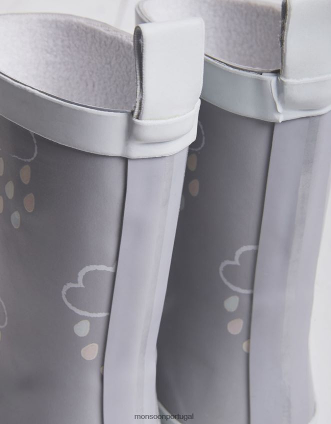 calçados galochas reveladoras da cor da grama e do ar cinza Monsoon crianças cinza RPLH8F2406